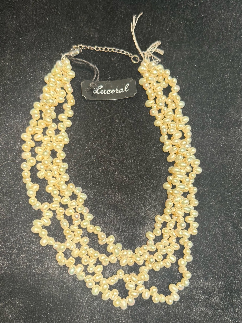 Vintage Lucoral Italy 925 Sterling Silver Multi Strand Freshwater Pearl Necklace